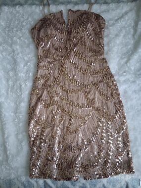 Emerald Sundae Rose Gold Sequin Strap Mini Dress